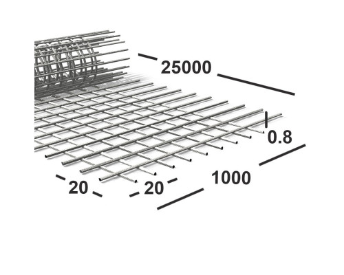 Сетка сварная 20х20х0.8 мм , рулон 1х25м