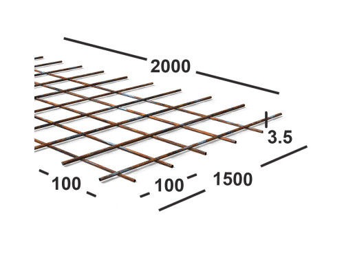 Сетка сварная 100х100х3,5 мм из проволоки Вр-1, карта 2х1м