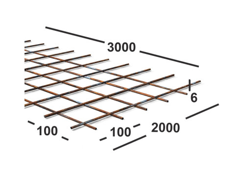 Сетка сварная 100х100х6мм  из проволоки В500С, карта 3х2м