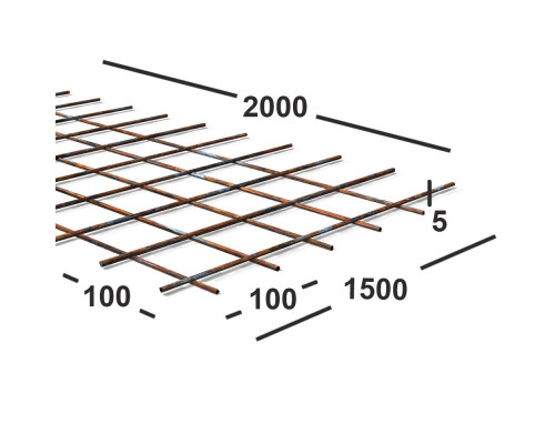Сетка сварная 100х100х5мм  из проволоки Вр-1, карта 2х1,5м