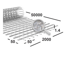 Сетка сварная 50х50х1,4 мм  оцинкованная, рулон 2х50 м