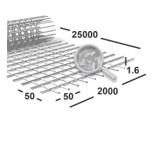 Сетка сварная 50х50х1,6 мм  оцинкованная, рулон 2х25 м