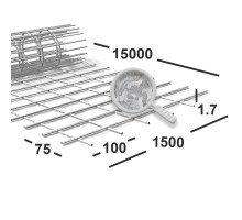 Сетка сварная 100х75х1,7 мм  оцинкованная, рулон 1,5х15 м