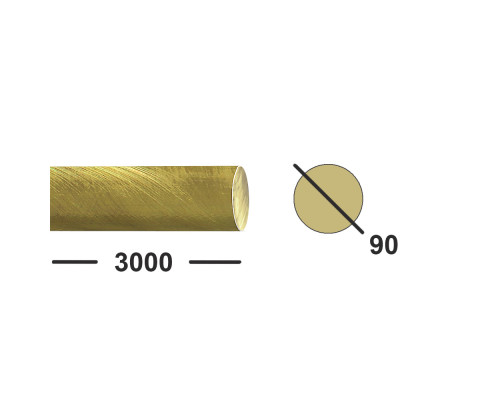Латунный пруток 90 мм ЛС59-1 тянутый, матовый Латунный пруток 90 мм ЛС59-1 тянутый, матовый