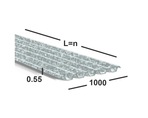 Профнастил оцинкованный НС44 0.55 мм 1000 мм