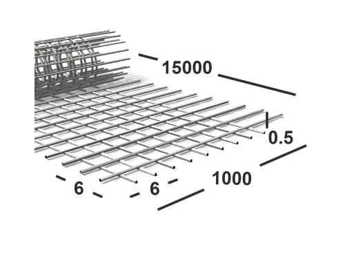 Сетка сварная 6х6х0.5 мм , рулон 1х15м