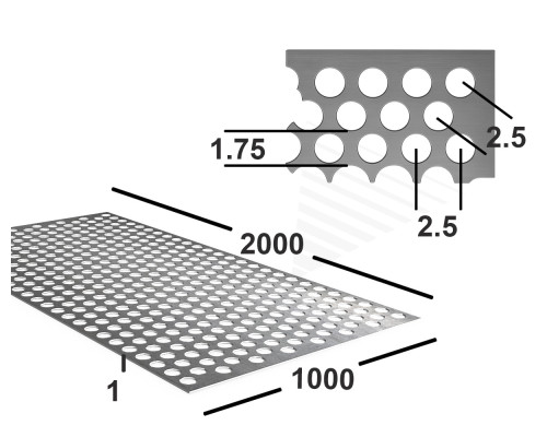 Перфорированный металлический лист 1х1000х2000 Rv 1.75-2.5