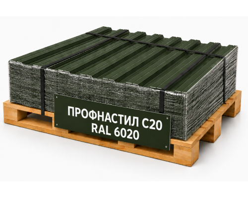 Профнастил С20 RAL 6020 хромовый зелёный 0,5 мм Drap Grand Line
