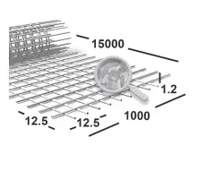 Сетка сварная 12,5х12,5х1,2 мм оцинкованная, рулон 1х15 м