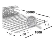 Сетка сварная 50х50х1,6 мм оцинкованная, рулон 1,8х50 м